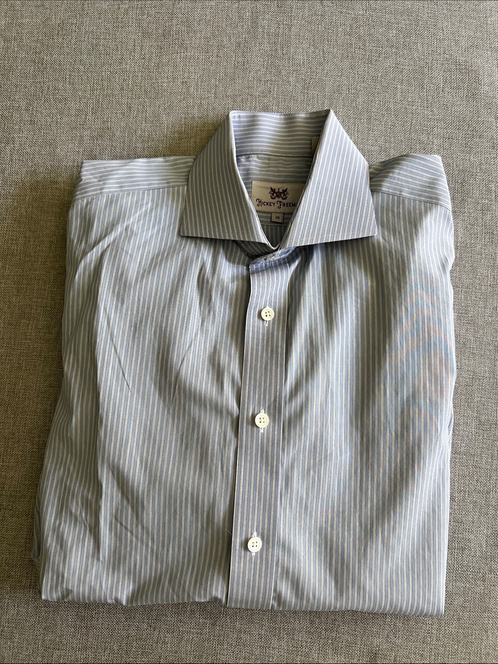 Hickey Freeman Blue and White Pinstripe Men's Dress Shirt
